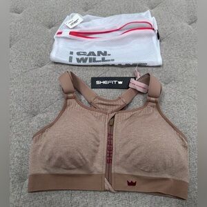 NWT SHEFIT SIZE LUXE LOW IMPACT SPORTS BRA IN HEATHERED TAN size large